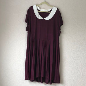 Elegant Burgundy Dress with White Collar